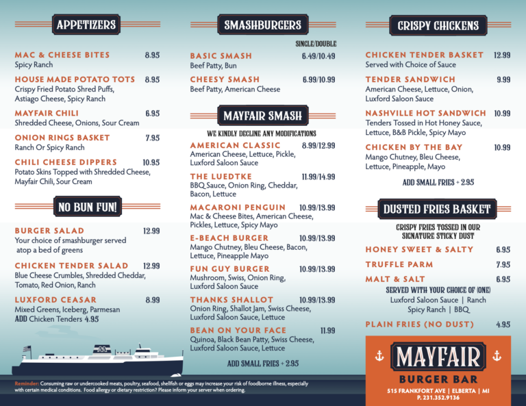 Menus – Mayfair Burger Bar